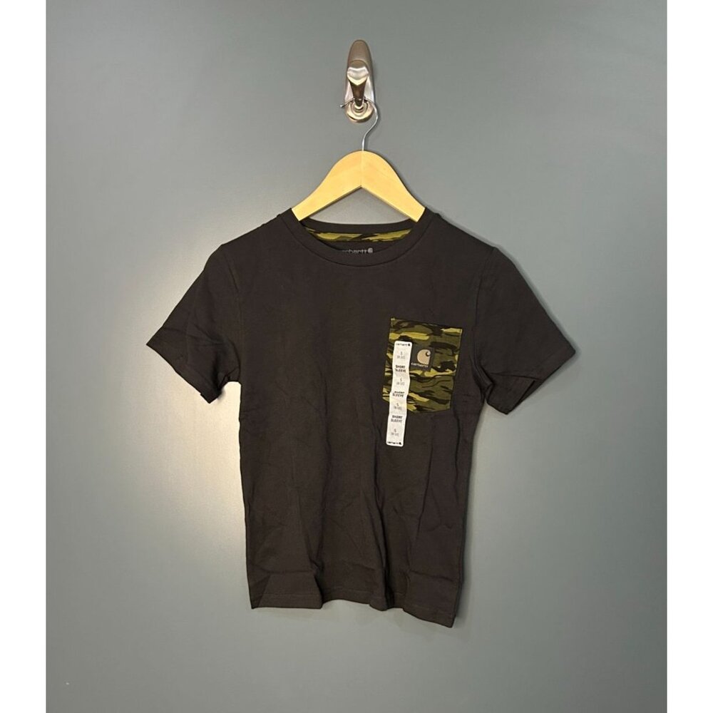 NEW WITH TAGS Carhartt Boys' Short Sleeve Camo Pocket Shirt, Small, Caviar Black